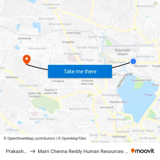 Prakash Nagar to Marri Chenna Reddy Human Resources Development Institute map