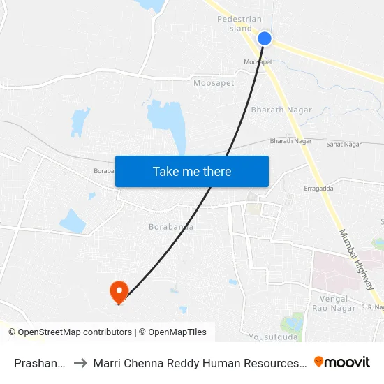 Prashant Nagar to Marri Chenna Reddy Human Resources Development Institute map