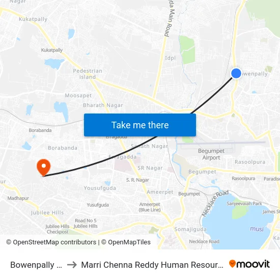 Bowenpally Checkpost to Marri Chenna Reddy Human Resources Development Institute map