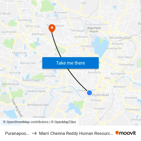 Puranapool Out Post to Marri Chenna Reddy Human Resources Development Institute map