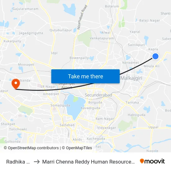 Radhika Theatre to Marri Chenna Reddy Human Resources Development Institute map