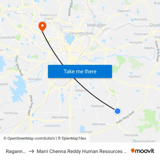 Ragannaguda to Marri Chenna Reddy Human Resources Development Institute map