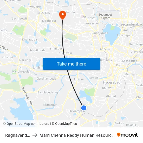 Raghavendra Colony to Marri Chenna Reddy Human Resources Development Institute map