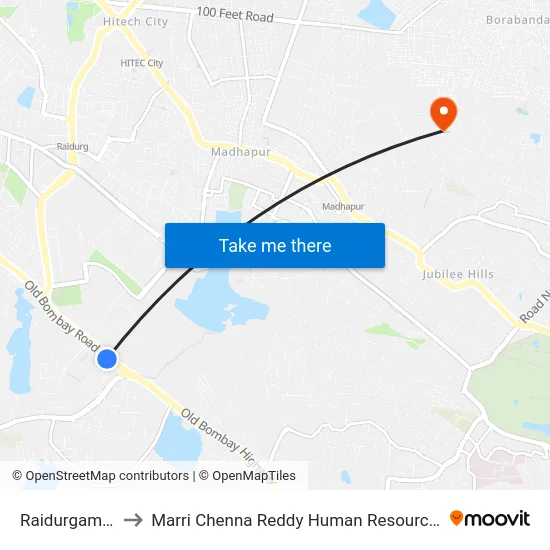 Raidurgam Bus Stop to Marri Chenna Reddy Human Resources Development Institute map