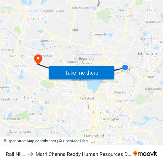 Rail Nilayam to Marri Chenna Reddy Human Resources Development Institute map