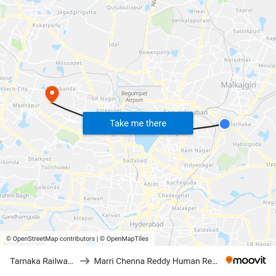 Tarnaka Railway Degree College to Marri Chenna Reddy Human Resources Development Institute map