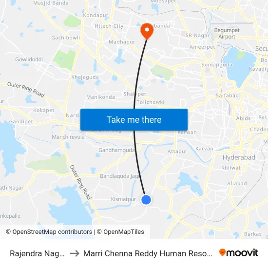 Rajendra Nagar Bus Depot to Marri Chenna Reddy Human Resources Development Institute map