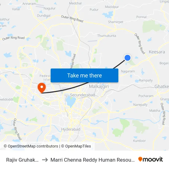 Rajiv Gruhakalpa Colony to Marri Chenna Reddy Human Resources Development Institute map