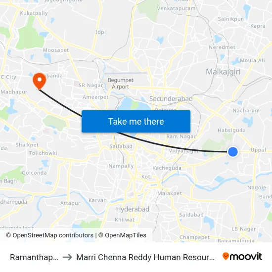 Ramanthapur Church to Marri Chenna Reddy Human Resources Development Institute map