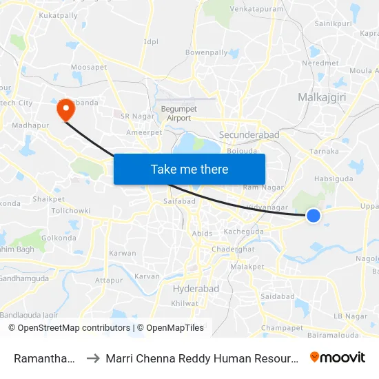 Ramanthapur Colony to Marri Chenna Reddy Human Resources Development Institute map