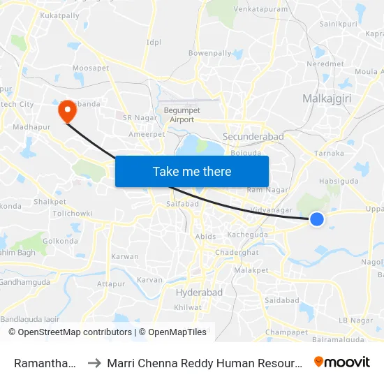 Ramanthapur Colony to Marri Chenna Reddy Human Resources Development Institute map