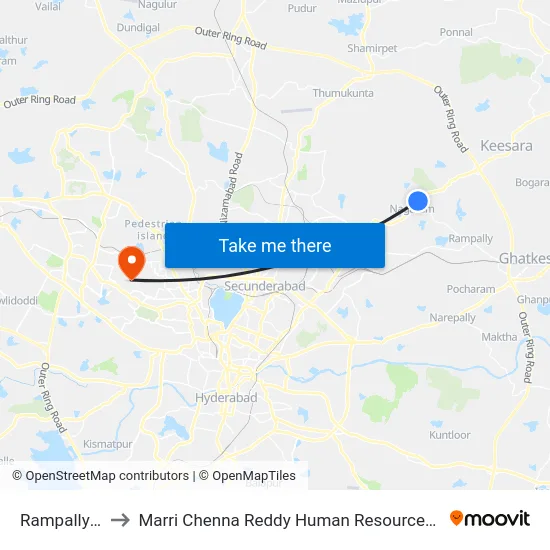 Rampally X Road to Marri Chenna Reddy Human Resources Development Institute map