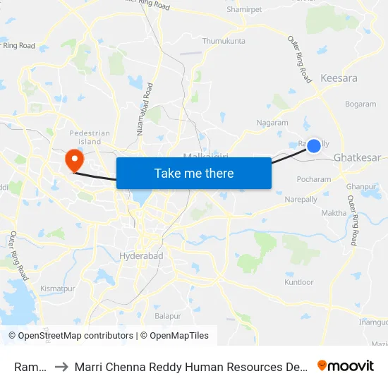 Rampally to Marri Chenna Reddy Human Resources Development Institute map