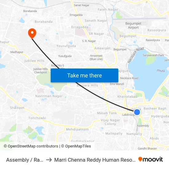 Assembly / Ravindra Bharati to Marri Chenna Reddy Human Resources Development Institute map