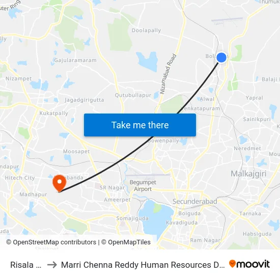 Risala Bazar to Marri Chenna Reddy Human Resources Development Institute map