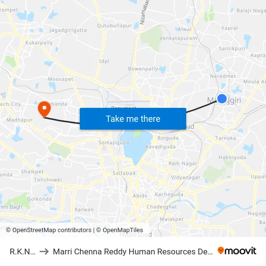 R.K.Nagar to Marri Chenna Reddy Human Resources Development Institute map
