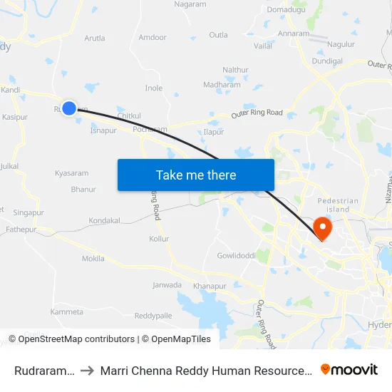 Rudraram X Road to Marri Chenna Reddy Human Resources Development Institute map
