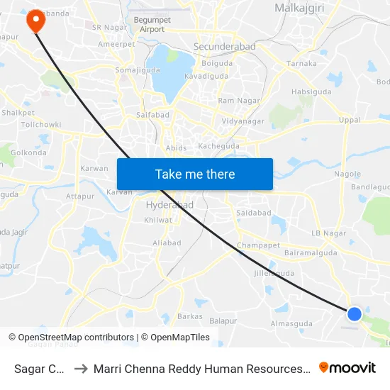 Sagar Complex to Marri Chenna Reddy Human Resources Development Institute map