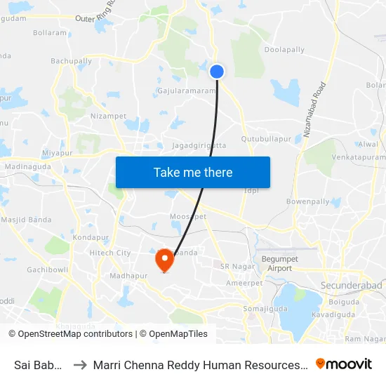 Sai Baba Nagar to Marri Chenna Reddy Human Resources Development Institute map