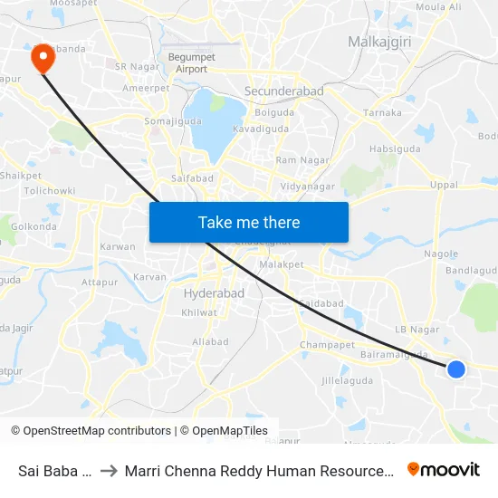 Sai Baba Temple to Marri Chenna Reddy Human Resources Development Institute map
