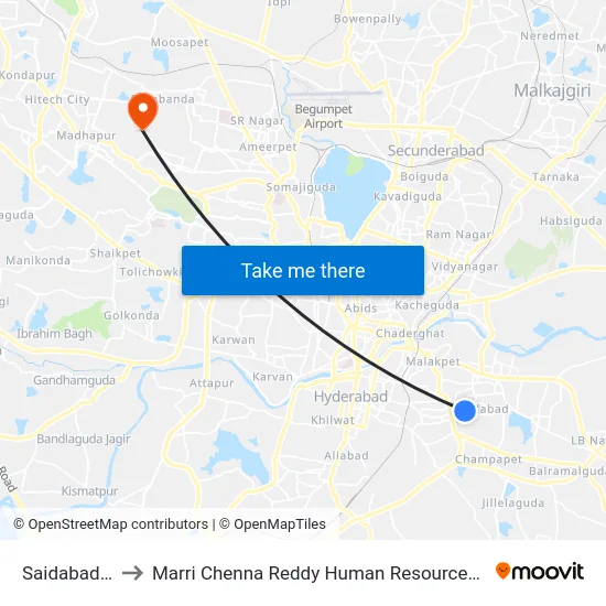 Saidabad Colony to Marri Chenna Reddy Human Resources Development Institute map