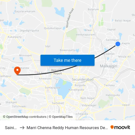 Sainikpuri to Marri Chenna Reddy Human Resources Development Institute map