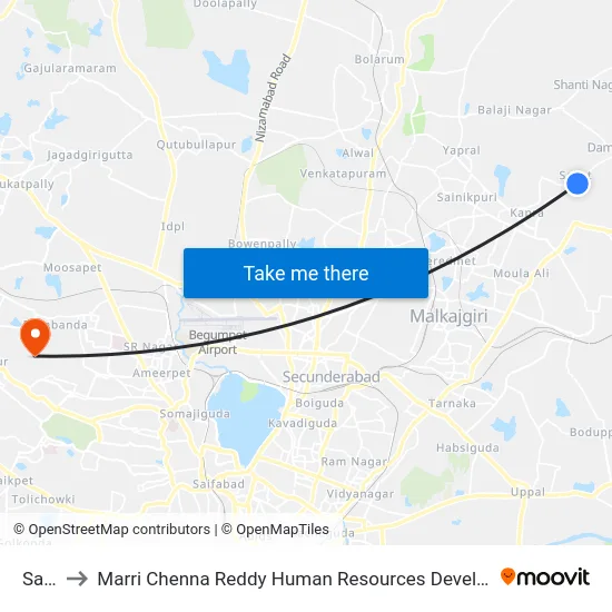 Saket to Marri Chenna Reddy Human Resources Development Institute map