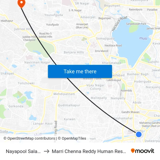 Nayapool Salarjung Museum to Marri Chenna Reddy Human Resources Development Institute map