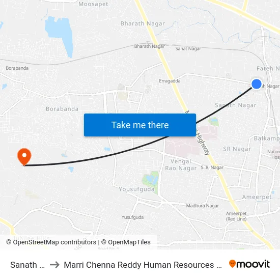 Sanath Nagar to Marri Chenna Reddy Human Resources Development Institute map