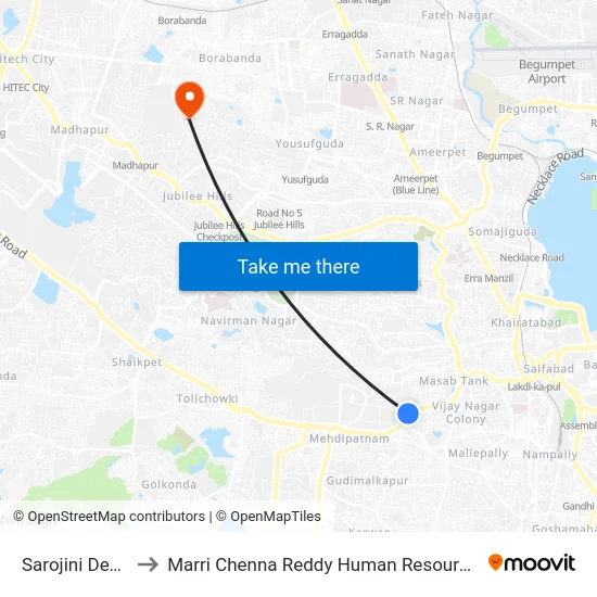 Sarojini Devi Hospital to Marri Chenna Reddy Human Resources Development Institute map