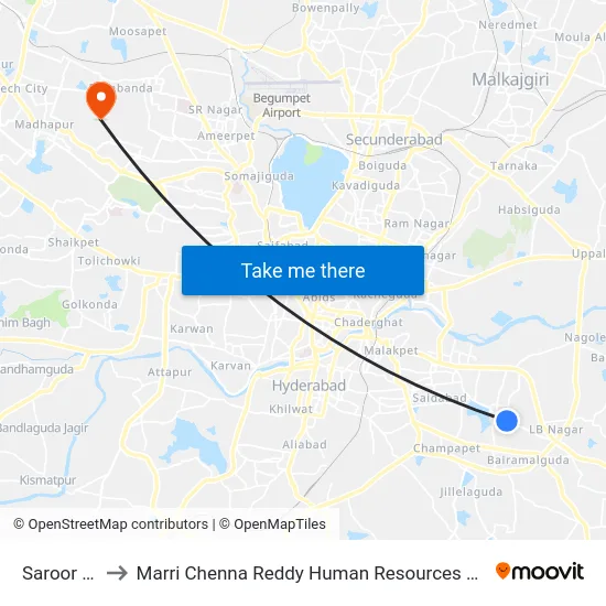 Saroor Nagar to Marri Chenna Reddy Human Resources Development Institute map