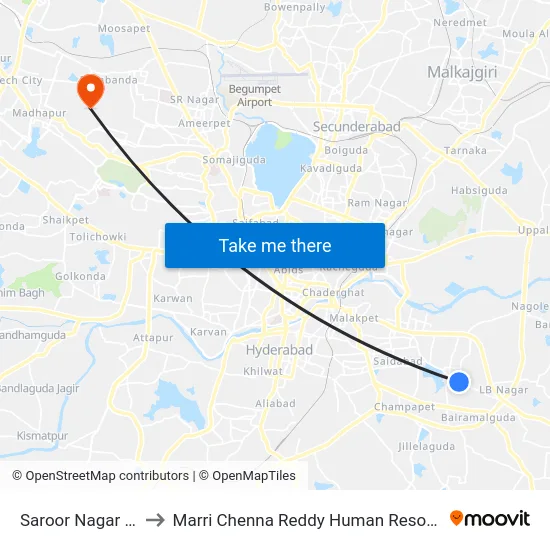 Saroor Nagar Bus Terminal to Marri Chenna Reddy Human Resources Development Institute map