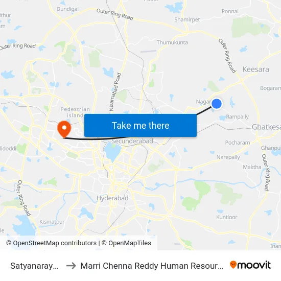 Satyanarayana Colony to Marri Chenna Reddy Human Resources Development Institute map