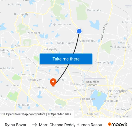 Rythu Bazar Jeedimetla to Marri Chenna Reddy Human Resources Development Institute map