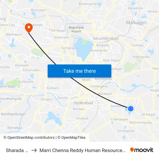 Sharada Theatre to Marri Chenna Reddy Human Resources Development Institute map