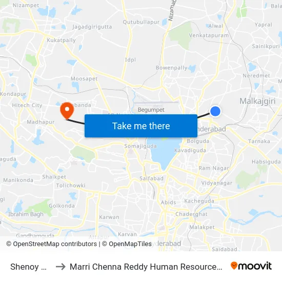 Shenoy Hospital to Marri Chenna Reddy Human Resources Development Institute map