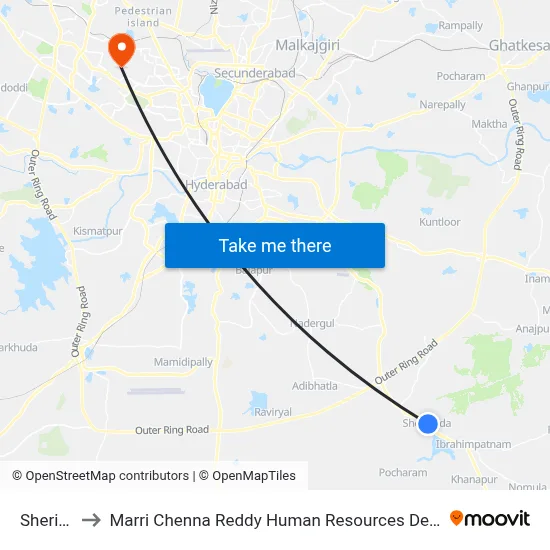 Sheriguda to Marri Chenna Reddy Human Resources Development Institute map