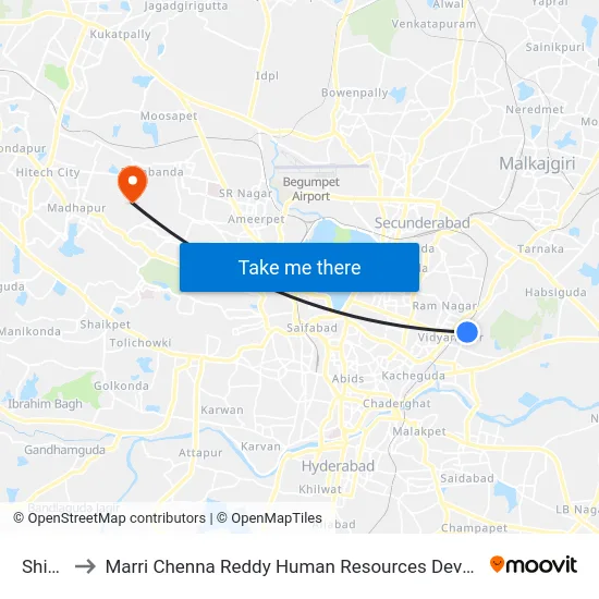 Shivam to Marri Chenna Reddy Human Resources Development Institute map