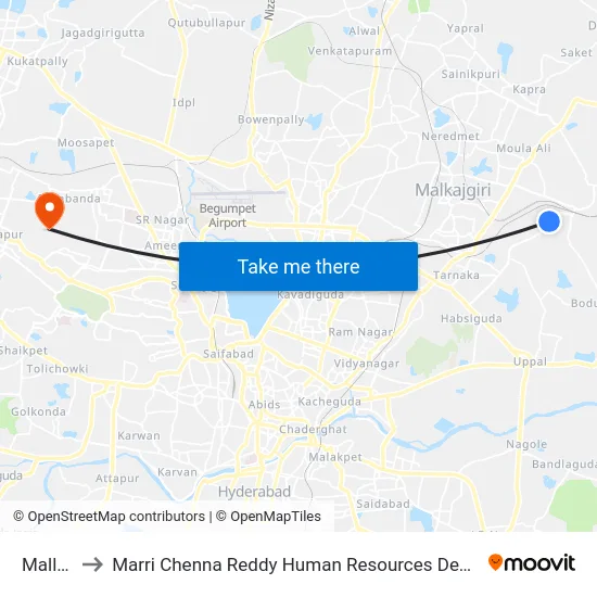 Mallapur to Marri Chenna Reddy Human Resources Development Institute map