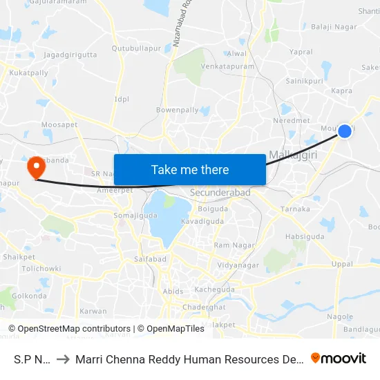 S.P Nagar to Marri Chenna Reddy Human Resources Development Institute map