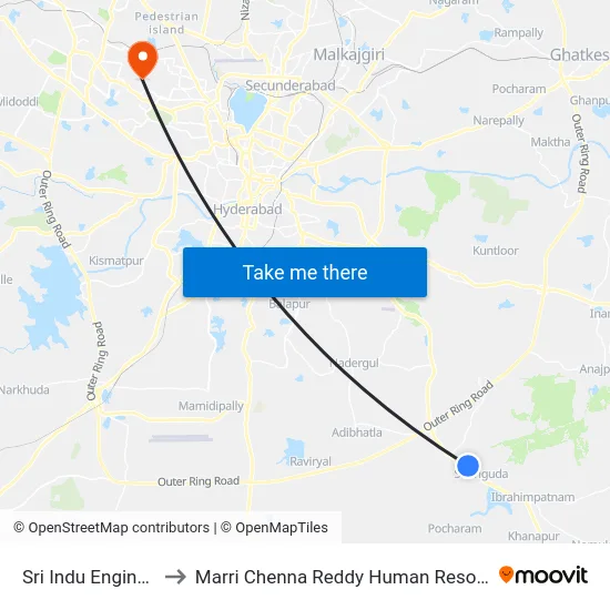 Sri Indu Engineering College to Marri Chenna Reddy Human Resources Development Institute map