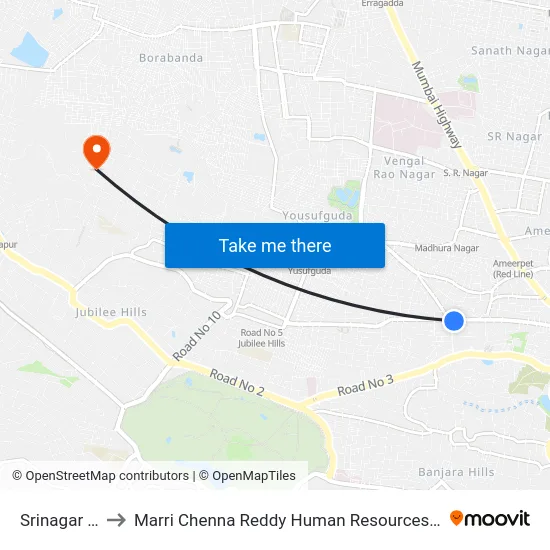 Srinagar Colony to Marri Chenna Reddy Human Resources Development Institute map