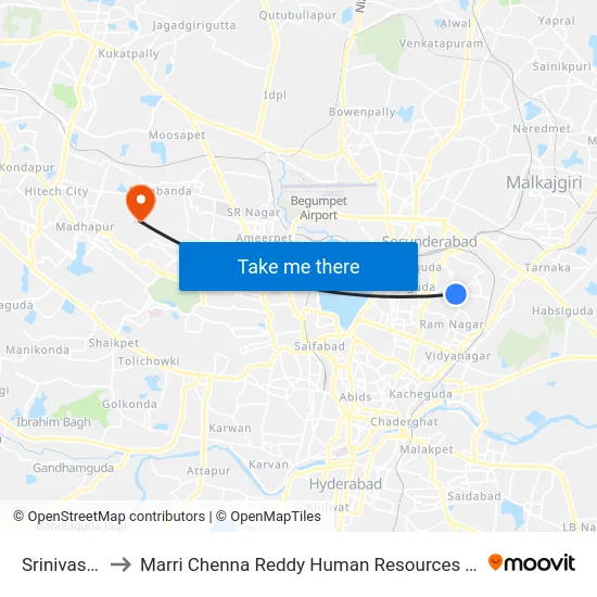 Srinivas Nagar to Marri Chenna Reddy Human Resources Development Institute map