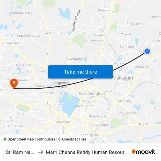 Sri Ram Nagar Colony to Marri Chenna Reddy Human Resources Development Institute map