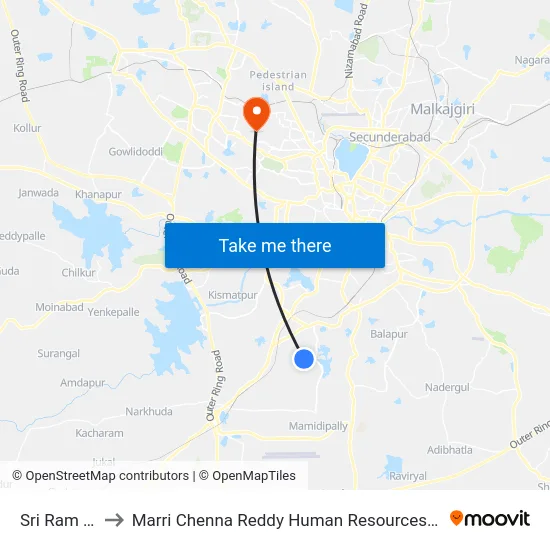 Sri Ram Colony to Marri Chenna Reddy Human Resources Development Institute map