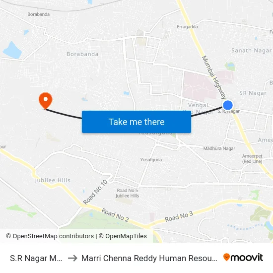 S.R Nagar Metro Station to Marri Chenna Reddy Human Resources Development Institute map