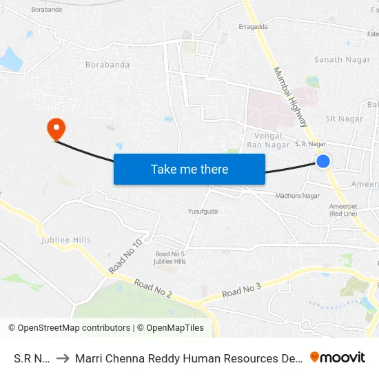 S.R Nagar to Marri Chenna Reddy Human Resources Development Institute map