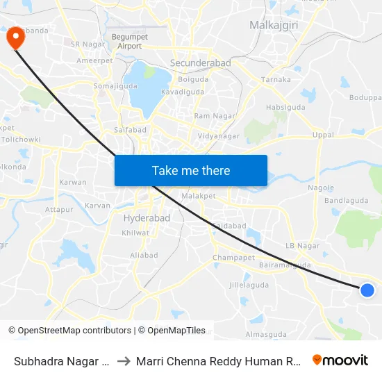 Subhadra Nagar (Vanasthalipuram) to Marri Chenna Reddy Human Resources Development Institute map