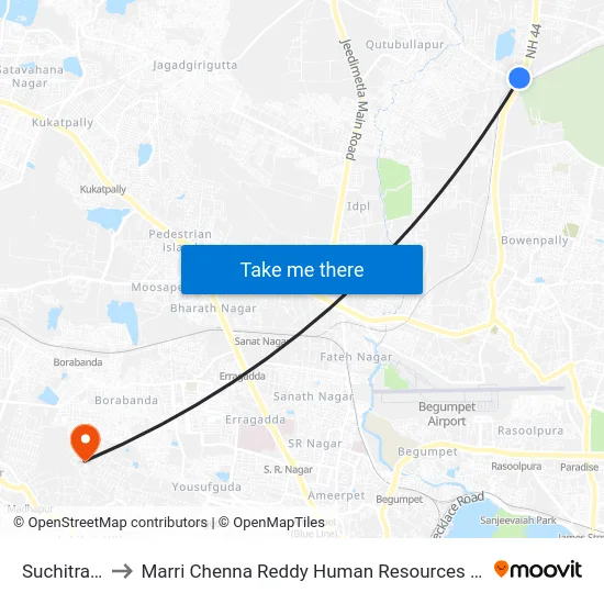 Suchitra Circle to Marri Chenna Reddy Human Resources Development Institute map