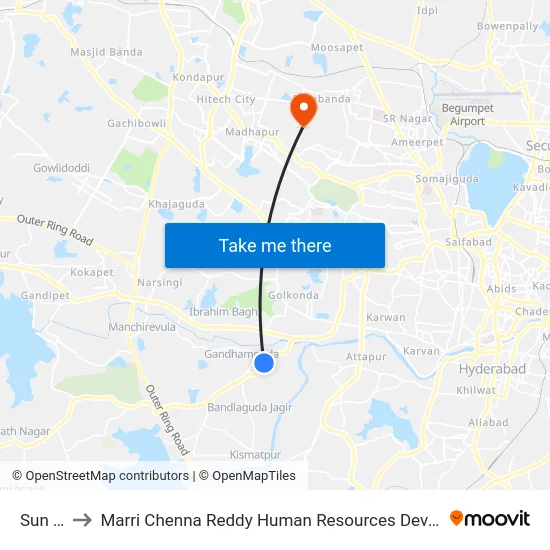 Sun City to Marri Chenna Reddy Human Resources Development Institute map
